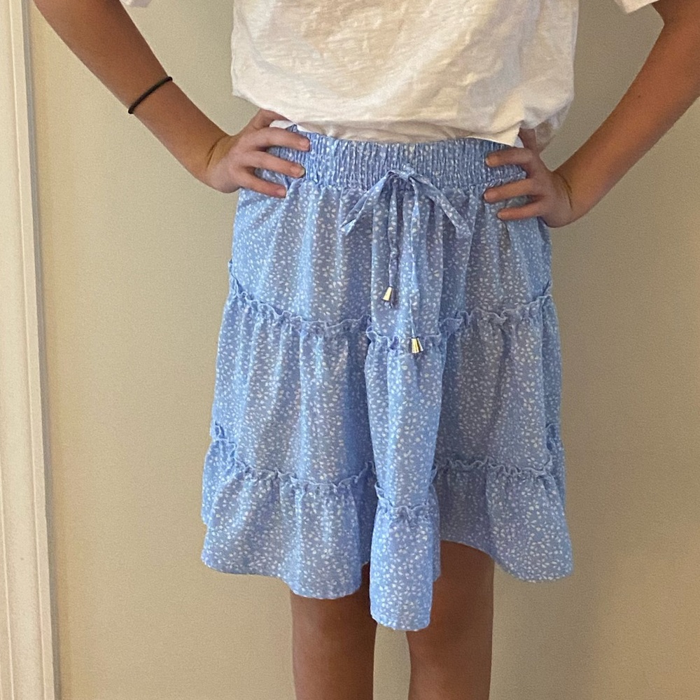 Blue with white pattern skirt